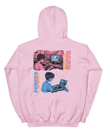 Born-to-Play-forced-to-work-Printed-Unisex-Hoodie-pink